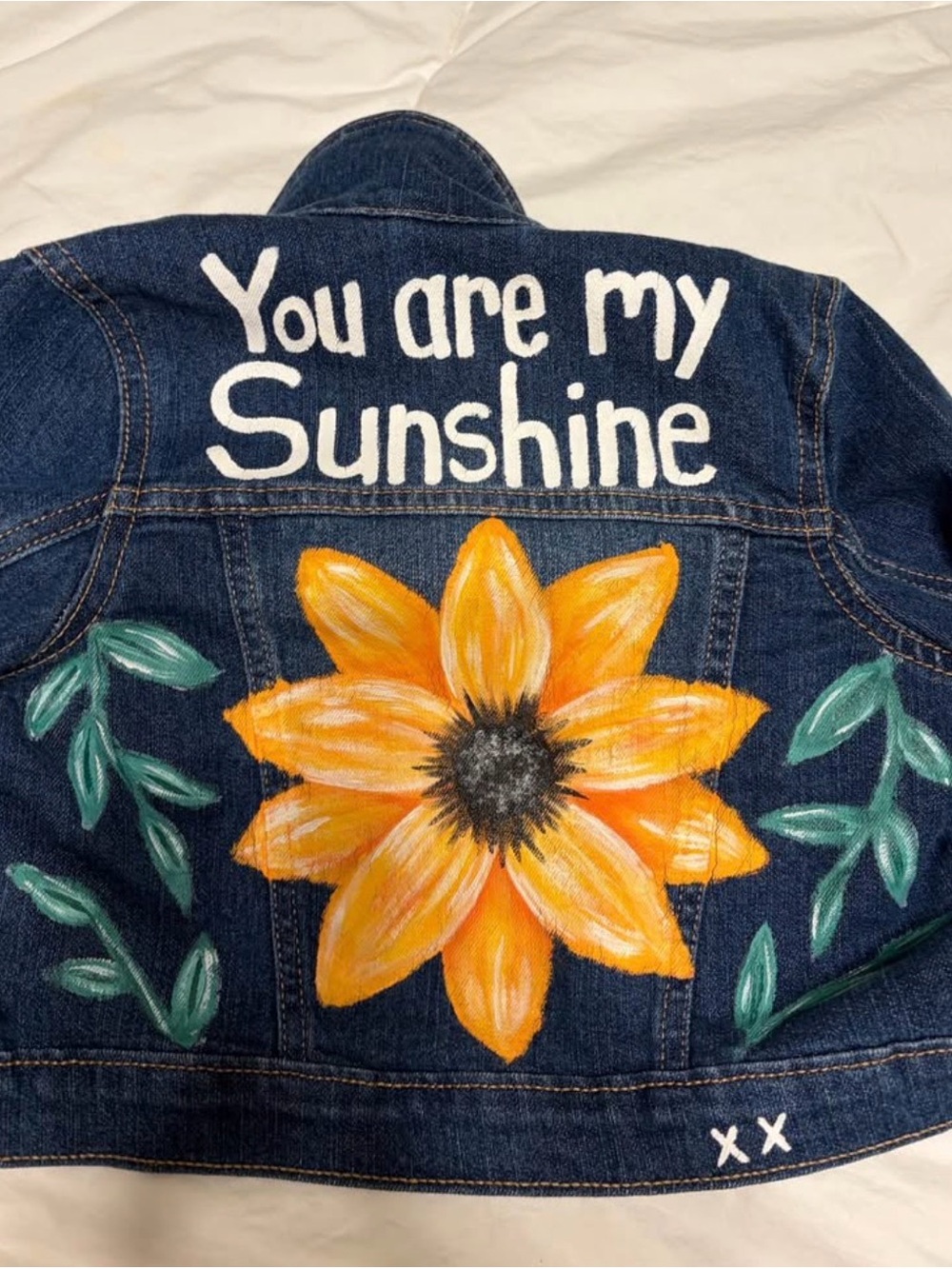 Kids Denim Jacket with 'You Are My Sunshine' Sunflower Design - Blue